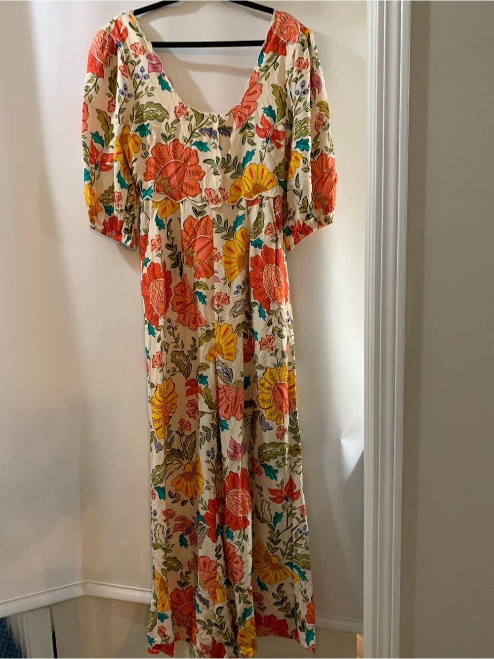 FARM Rio Cream Maxi Jumpsuit with Orange, Yellow & Pink Floral Print